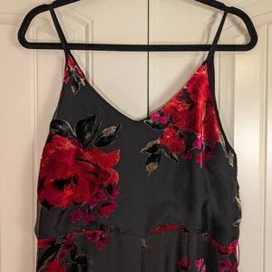 Anthropologie Red and Pink Velvet Burnout Floral Dress SzM NWOT